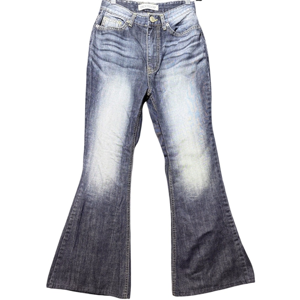 Develop Flare Jeans Women Size M Dark Blue High Rise Faded Wash Denim